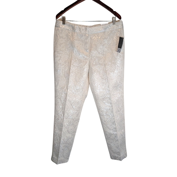 NWT Liz Claiborne Emma Ankle slim straight pants Women's 10 Cream shimmer - Picture 1 of 9